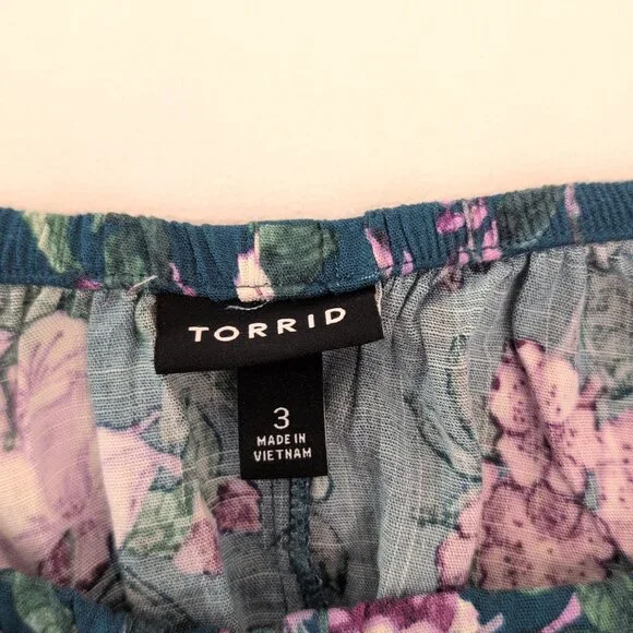 Torrid Teal Floral Peasant‎ Blouse, Plus Size 3X - Picture 4 of 7